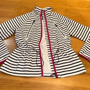 Ralph Lauren Size S~Nautical Rain Windbreaker Jacket Blue & White Stripe Zip-up